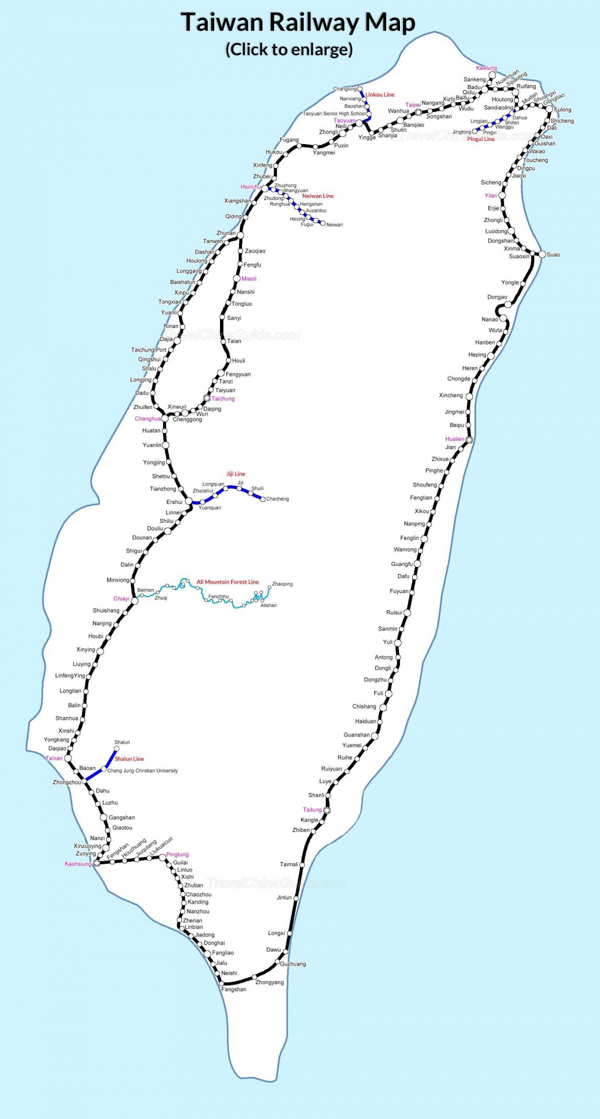 карта на железниците Тайван