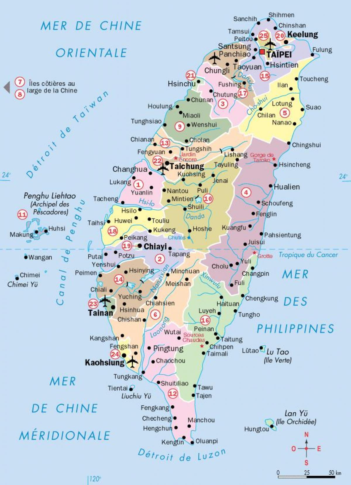 карта на градовете в Тайван