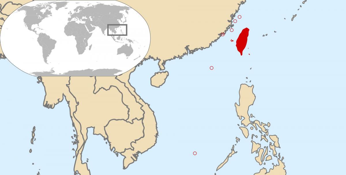 карта на света, показваща Тайван